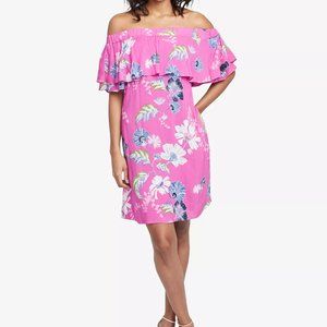 RACHEL Rachel Roy Off-The-Shoulder Ruffle Dress Pink Floral Size L